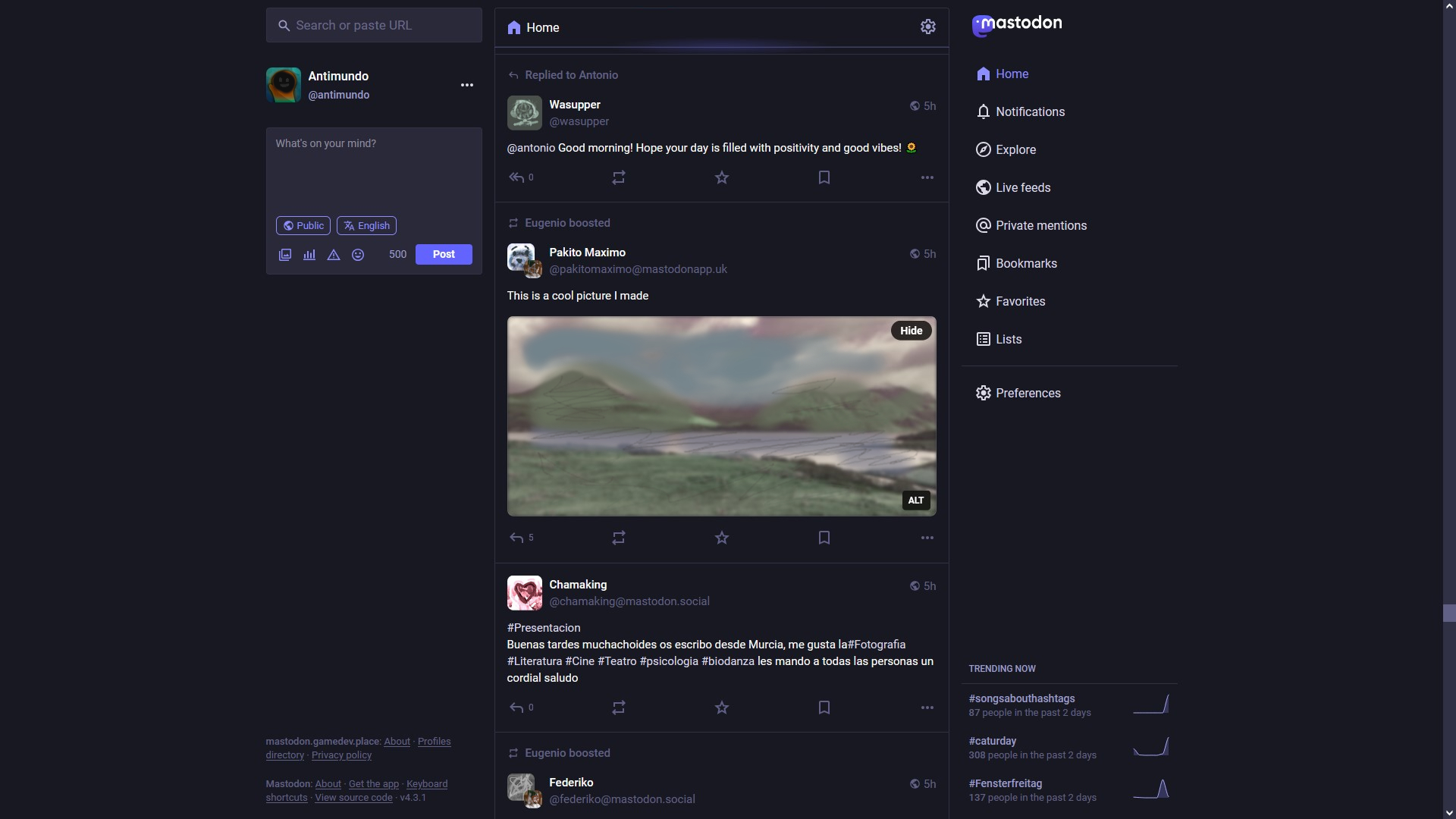 Screenshot von Mastodon